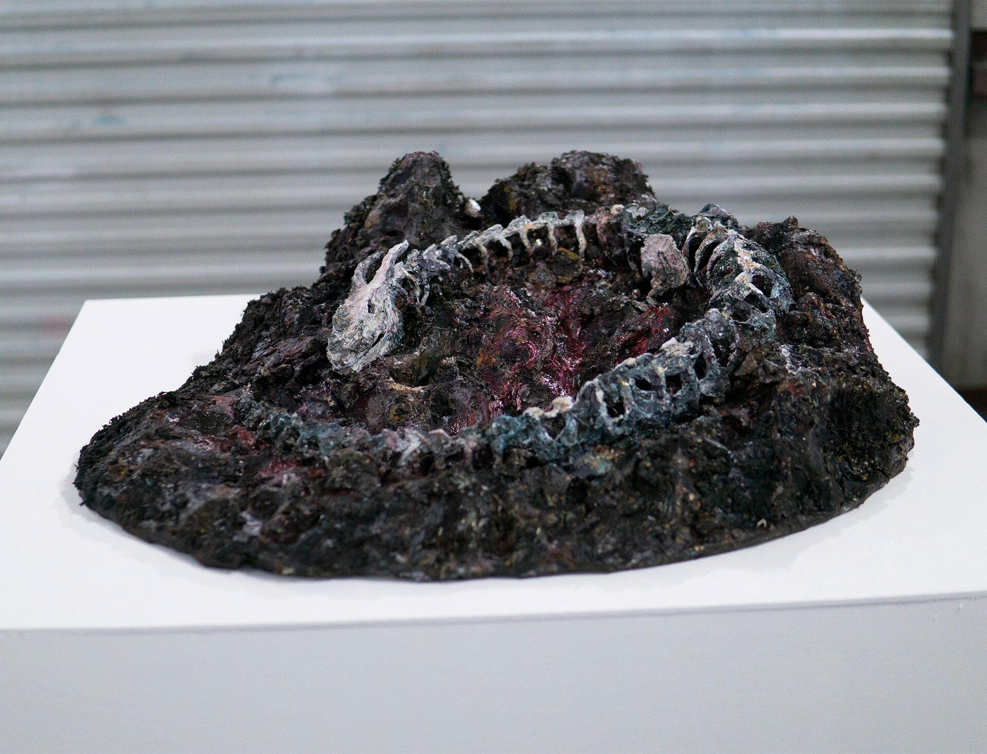 Ambrosial, 31” x 28” x 8”, wire, paper mache, aluminum foil, and acrylic paint, 2020.