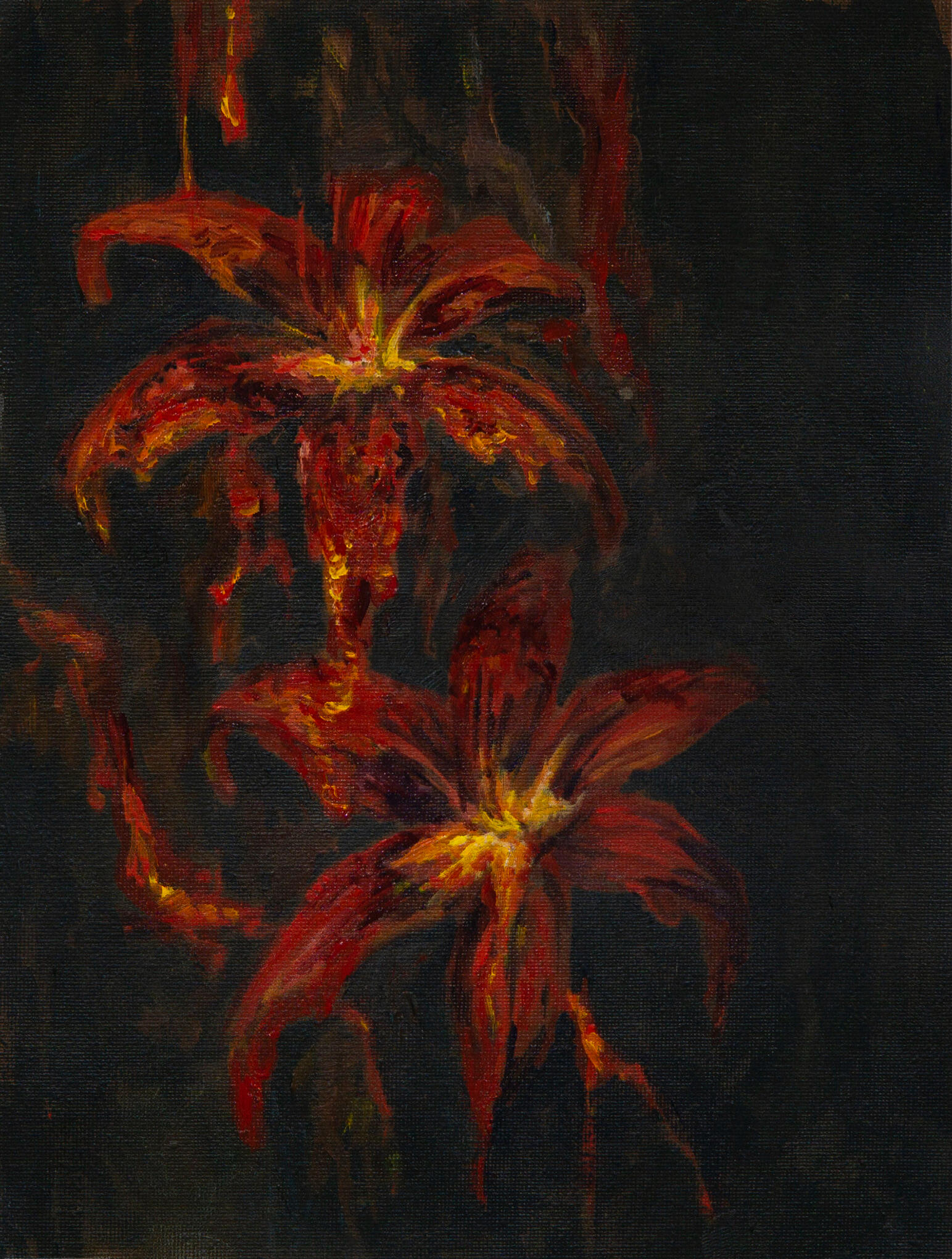 Lava Flowers, 9"x12", acrylic on canvas paper, 2019.